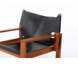 Svend Frandsen armchairs Safari model in teak and black leather Danish design 1966 set of 2