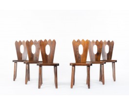 Chaises modèle Couronne en orme design brutaliste 1950 set de 6