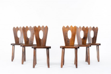 Chaises modèle Couronne en orme design brutaliste 1950 set de 6