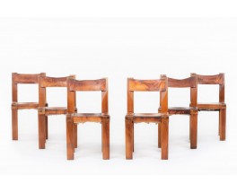 Chaises Pierre Chapo modèle S11 en orme et cuir 1960 set de 6