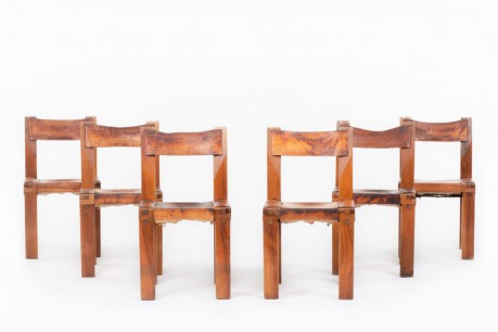 Pierre Chapo chairs model S11 in elm and leather 1960 set of 6