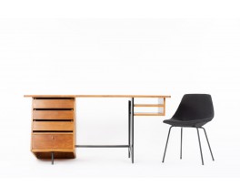 Claude Vassal desk in oak and black lacquered wood edition Magasin Pilote 1955