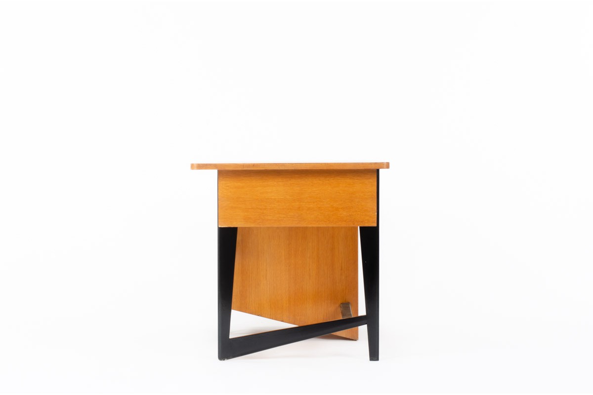 Claude Vassal desk in oak and black lacquered wood edition Magasin Pilote 1955