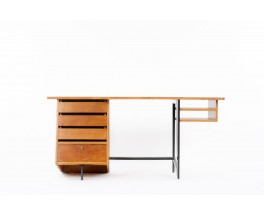 Claude Vassal desk in oak and black lacquered wood edition Magasin Pilote 1955