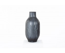 Vase in black ceramic Les Heritiers 1990