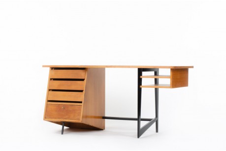 Bureau Claude Vassal chêne et bois laque noire édition Magasin Pilote 1955