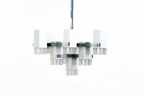 Gaetano Sciolari pendant lamp in chrome and glass 1970