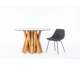 Round dining table in bamboo and glass 1970