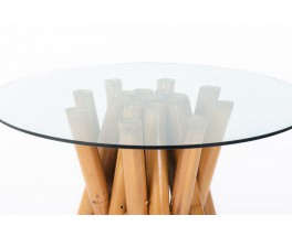 Table de repas ronde en bambou et verre 1970