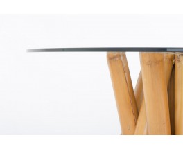 Round dining table in bamboo and glass 1970