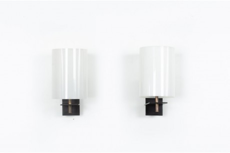 Georges Frydman wall lamps metal brass and Perspex edition EFA 1955 set of 2