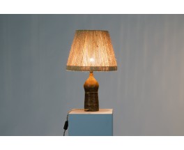 Lampe à poser en céramique abat-jour en corde 1960