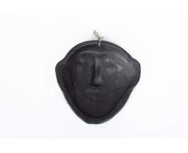 African mask in black ceramic 1950