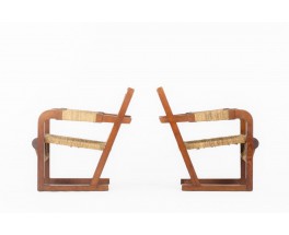 Francis Jourdain armchairs rope and pine 1930 set of 2