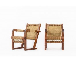 Francis Jourdain armchairs rope and pine 1930 set of 2