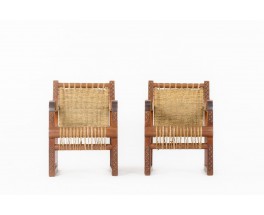 Francis Jourdain armchairs rope and pine 1930 set of 2