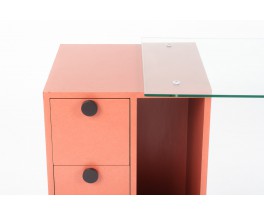 Desk in laminate lacquer and glass top post modernist 1980