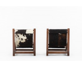 Armchairs in pine and cow skin 1950 set of 2