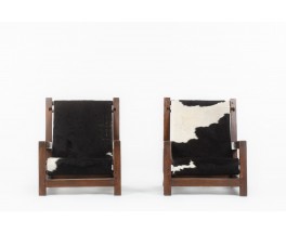 Armchairs in pine and cow skin 1950 set of 2