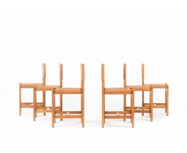 Chaises en orme et cuir édition Maison Regain 1980 set de 6