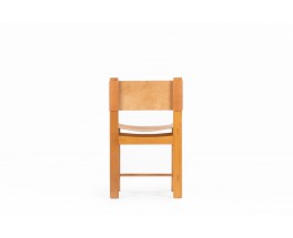 Chairs in elm and leather edition Maison Regain 1980 set of 6