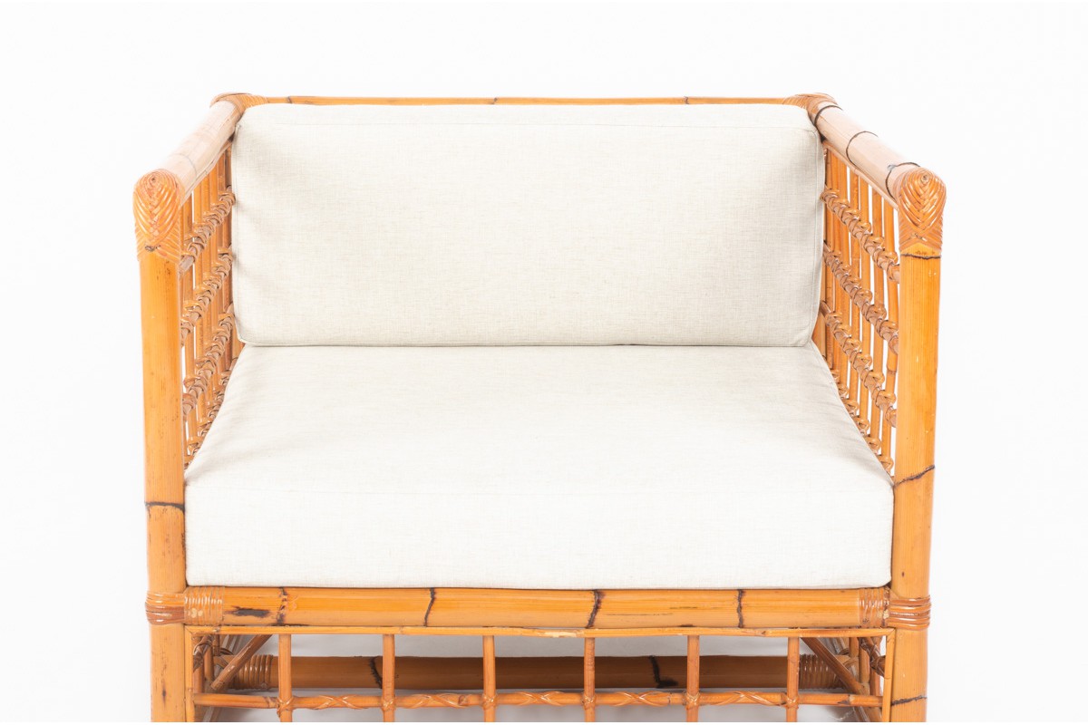 Rattan armchairs model Croisillon 1950 set of 2