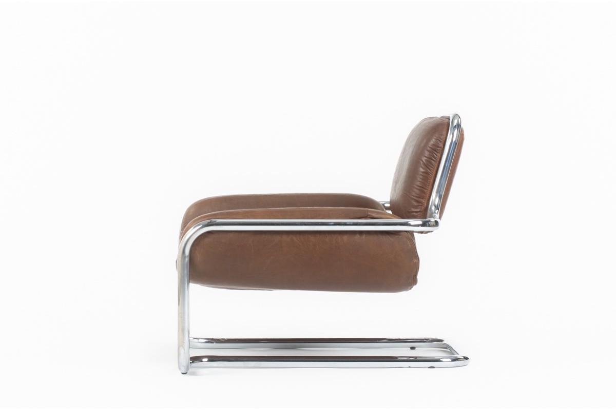 Kwok Hoi Chan armchair model Limande leather and chrome edition Steiner 1970