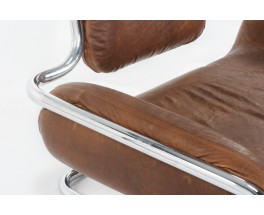 Fauteuil Kwok Hoi Chan modèle Limande cuir et chrome édition Steiner 1970