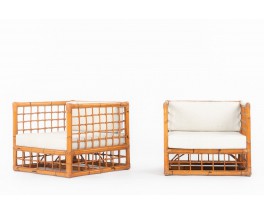 Rattan armchairs model Croisillon 1950 set of 2