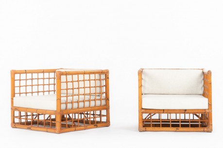 Rattan armchairs model Croisillon 1950 set of 2