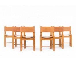 Chairs in elm and leather edition Maison Regain 1980 set of 6