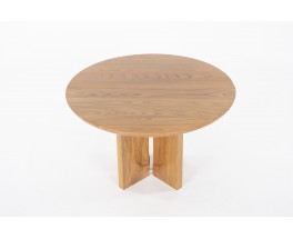 Table de repas ronde Luigi Gorgoni en orme avec rallonge édition Roche Bobois 1980