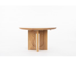 Table de repas ronde Luigi Gorgoni en orme avec rallonge édition Roche Bobois 1980