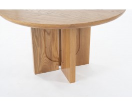 Table de repas ronde Luigi Gorgoni en orme avec rallonge édition Roche Bobois 1980