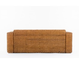 3-seater sofa in woven rush and beige cushion 1950