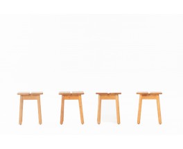 Pierre Gautier Delaye stools in pine edition Vergneres 1960 set of 4