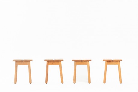 Pierre Gautier Delaye stools in pine edition Vergneres 1960 set of 4