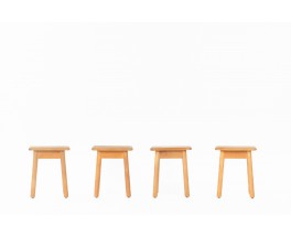 Pierre Gautier Delaye stools in pine edition Vergneres 1960 set of 4
