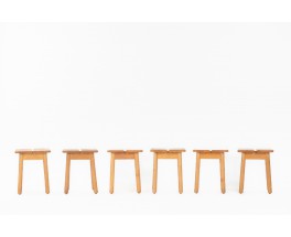 Pierre Gautier Delaye stools in pine edition Vergneres 1960 set of 6