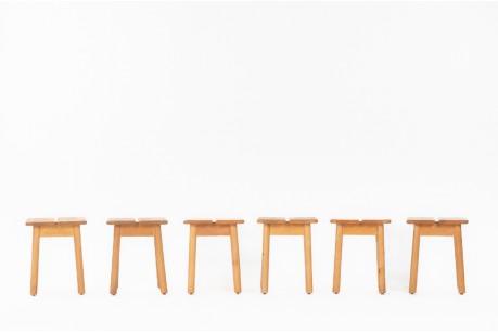 Pierre Gautier Delaye stools in pine edition Vergneres 1960 set of 6