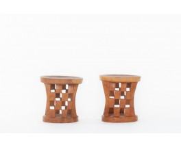 Monoxyle stools in wood African design 1950 set of 2