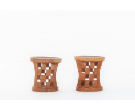 Tabourets monoxyles en bois design africain 1950 set de 2