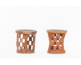 Monoxyle stools in wood African design 1950 set of 2