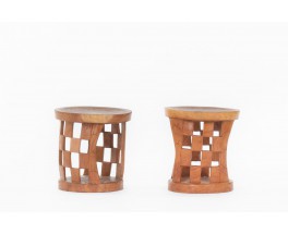 Tabourets monoxyles en bois design africain 1950 set de 2