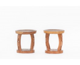 Tabourets monoxyles en bois design africain 1950 set de 2