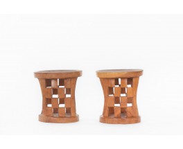 Monoxyle stools in wood African design 1950 set of 2