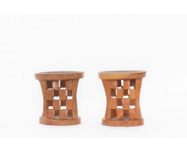 Tabourets monoxyles en bois design africain 1950 set de 2
