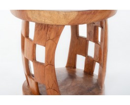 Monoxyle stools in wood African design 1950 set of 2