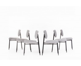 Chaises Gérard Guermonprez en tissu et métal noir édition Magnani 1950 set de 6