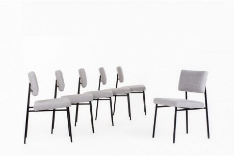 Gerard Guermonprez chairs in fabric and black metal edition Magnani 1950 set of 6